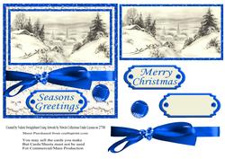 Vintage Snow Scene Christmas Blue Colour Theme