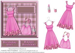 Dark Pink Outfit Dress Bag & Lipstick Birthday Card Front
