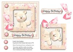 Framed Bear Happy Birthday Square Card Front Pink