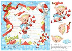 Candy Cane Elf Spread the Cheer 8x8 Card Front