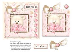 Best Wishes Bear Square Card Front Pink