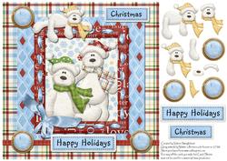 Happy Holidays Christmas Bears 8x8 Card Front
