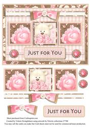 Just for You Cute Bear with Flowers Card Front