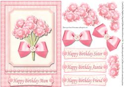 Pink Flowers Various Sentiments Mum Sister Auntie & Friend