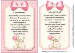 A Special Friend Card Front with Verse Pink