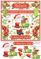 Santa Making Spirits Bright Hohoho Believe 8x8 Card Front