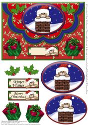 Bear Santa in Chimney Mock Envelope Card Front