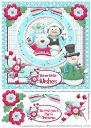 Snowman with Framed Friends 8x8 Christmas Card Front
