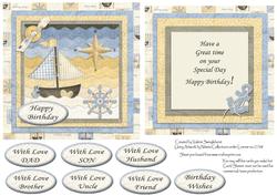 Sailing Male Birthday Card + Insert + 8 Various Sentiments