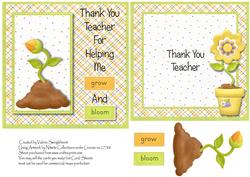 Thank You Teacher for Helping Me Bloom & Grow Card + Insert