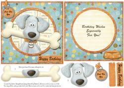 Dog with Bone Happy Birthday Card + Insert