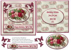 Floral Happy Birthday Mum Card Front with Insert (beige)