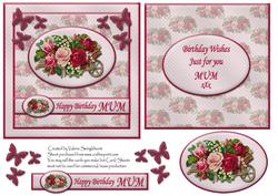 Floral Happy Birthday Mum Card Front with Insert (pink)