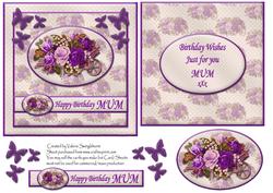 Floral Happy Birthday Mum Card Front with Insert (purple)