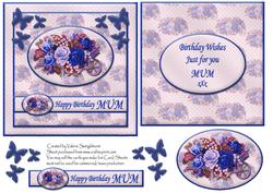 Floral Happy Birthday Mum Card Front with Insert (blue)