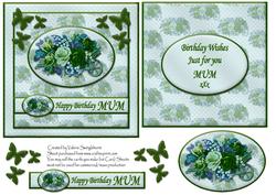Floral Happy Birthday Mum Card Front with Insert Jade Green