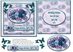 Floral Happy Birthday Mum Card Front with Insert Olive Green