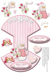 Baby's First Christmas Over the Edge Wobble Card Pinksnowman