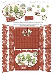 Penguin Fun Christmas Cracker Shaped Card + Decoupage