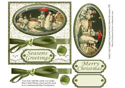 Vintage Snowman & His Family Out for Fun in Snow Card Front
