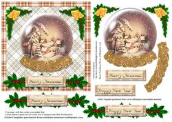 Vintage Snowy Village in a Globe Christmas Card Front