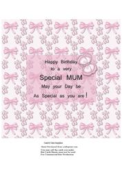 Insert for Mums Birthday Pink Bows & Butterfly