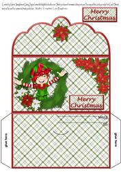Merry Christmas Elf in Wreath Money Wallet