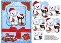 Polar Bear & Penguin Merry Christmas Cardwith Pyramid Topper