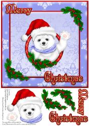Polar Bear in a Santa Hat 8"x8" Merry Christmas Card Front