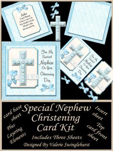 8x8 Blue Cross Christening Card Kit for a Special Nephew