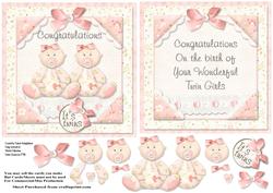 Congratulations It's Twins Pink Babys Card Front & Insert