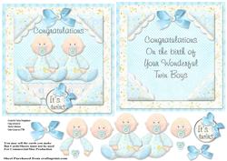 Congratulations It's Twins Blue Babys Card Front & Insert