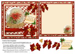 Vintage Pointsettia in Snow Globe Card Front and Insert