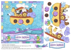 Noahs Ark Happy Birthday square card front with decoupage