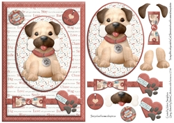 Paw Prints on my Heart dog with bone Card Front