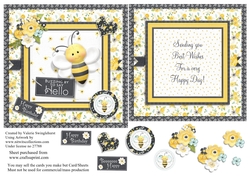 Buzzing by to say hello,Happy Birthday quick card front and insert