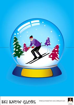 A4 Ski Snow Globe-over the Edge Card