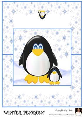 A4 Winter Penguin-over the Edge Card
