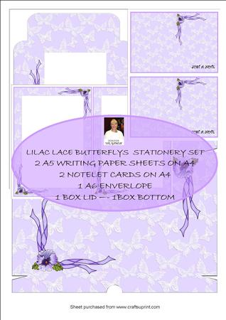 Lilac Lace Butterflys Stationery Set