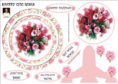 Shabby Chic Roses-plate Card and Stand