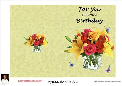 Roses and Lily's-cut N Fold 5x7 Card