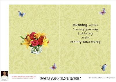 Roses and Lily's-insert Cut N Fold 5x7 Card
