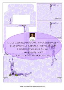Lilac Lace Butterflys Stationery Set