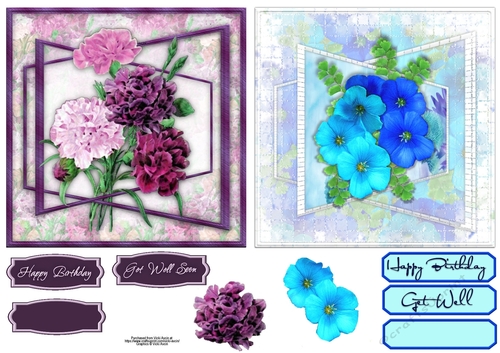 Carnations and Blue Flowers 3D Triple Frame Toppers