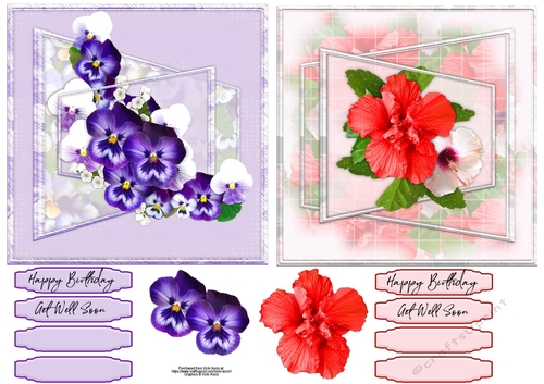 Pansies and Hibiscus 3D Triple Frame Toppers