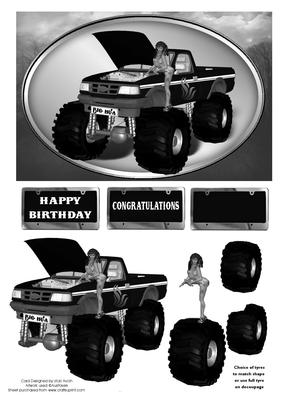 Monster Truck in Black and White