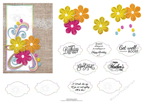 Rainbow Floral on Hessian Quilled Look 