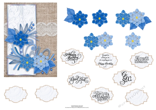 Blue Floral on Hessian Quilled Look 