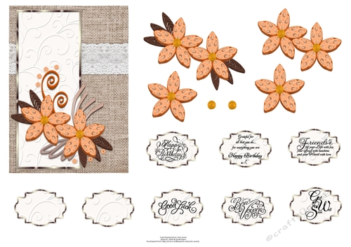 Orange Floral on Hessian Quilled Look 