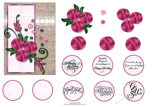 Pink Roses Floral on Hessian Quilled Look 
